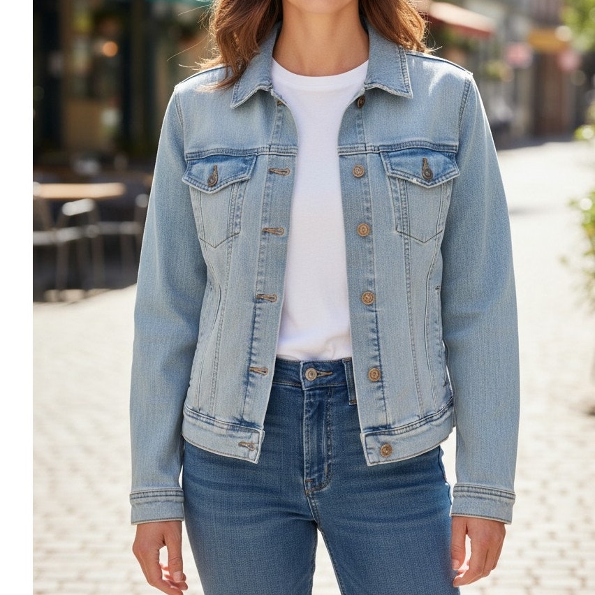 Lularoe Harvey Classic Denim Distressed Blue Jacket Front Button Down Size Xl